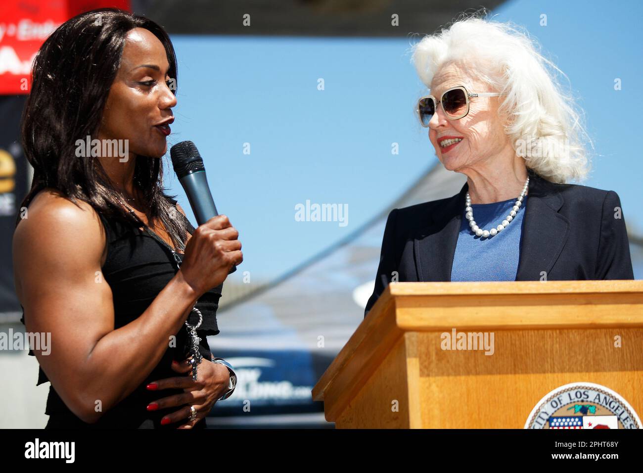 Venice Beach, CA, USA. 3rd Sep, 2012. Betty Weider at Muscle Beach being awarded a Lifteime Achievement Award Into the Muscle Beach Hall of Fame. Presented by Ms. Olympa Lenda Murray. (Credit Image: © Ian L. Sitren/ZUMA Press Wire) EDITORIAL USAGE ONLY! Not for Commercial USAGE! Stock Photo