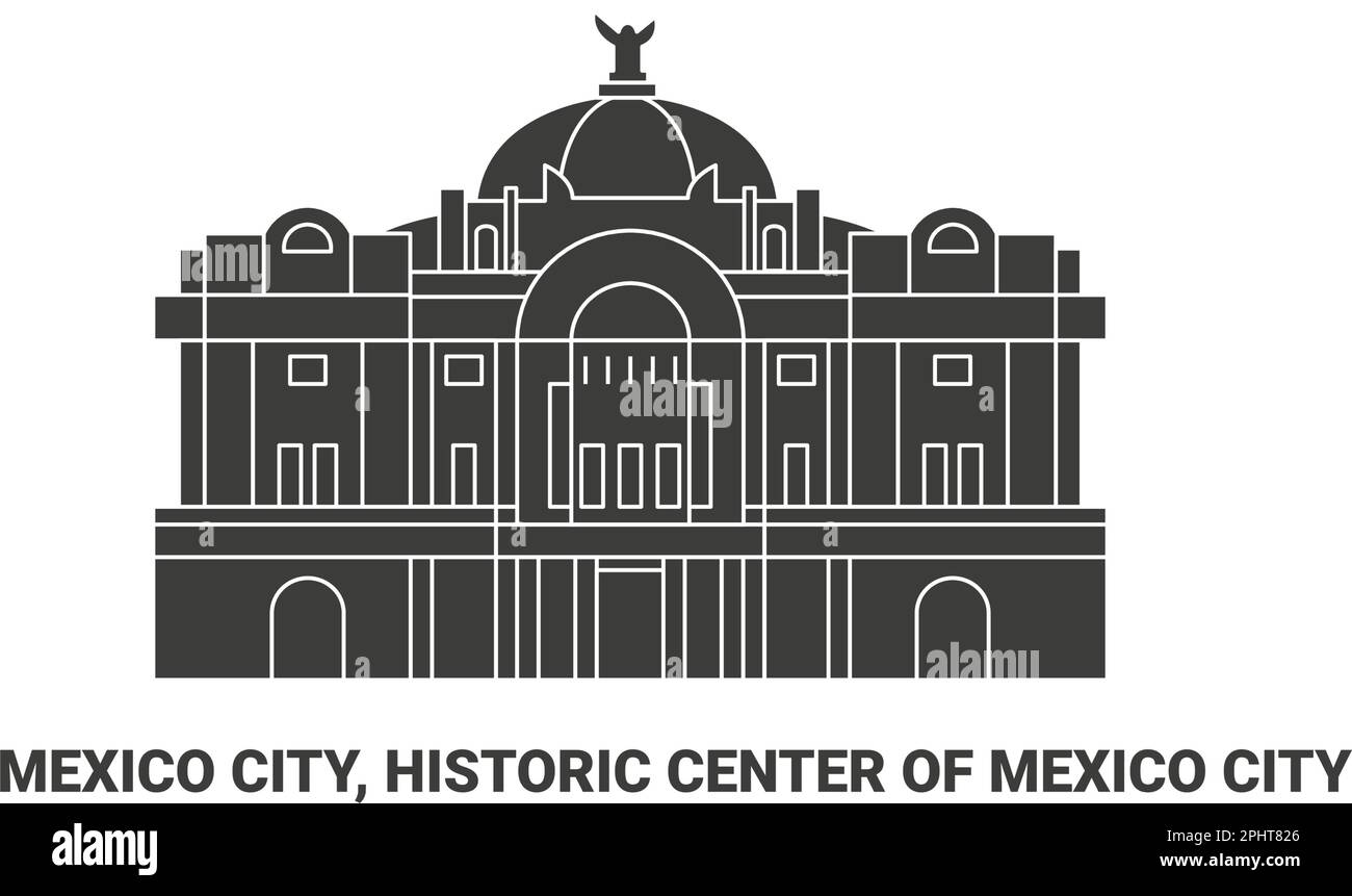 Mexico, Historic Center Of Mexico City, travel landmark vector illustration Stock Vector