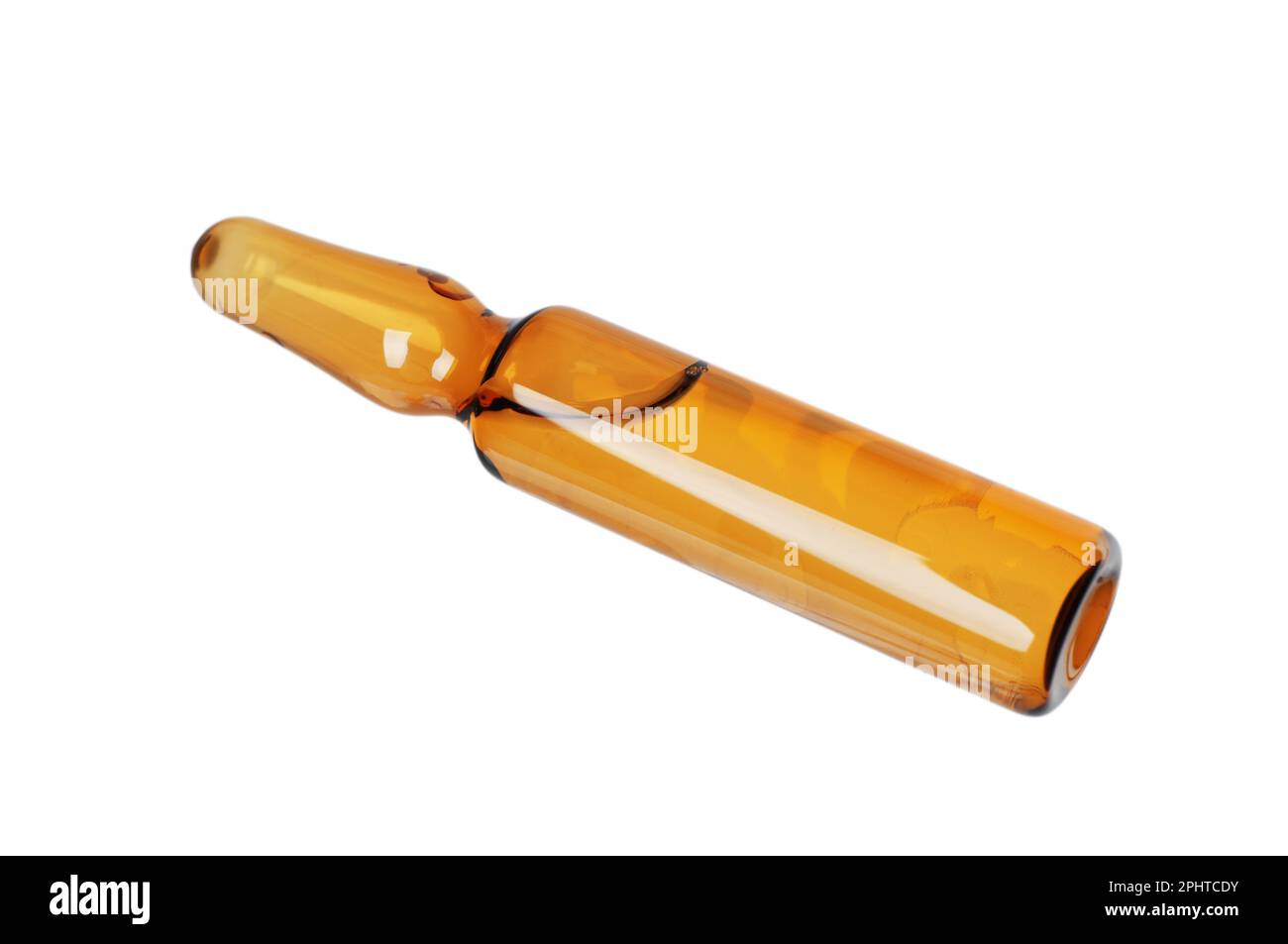 Glass ampoule with pharmaceutical product on white background Stock