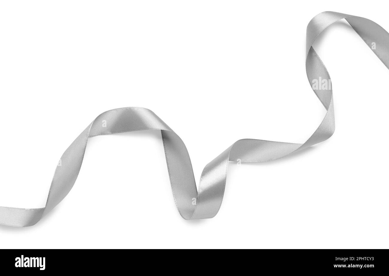 Beautiful silver ribbon isolated on white, top view Stock Photo - Alamy