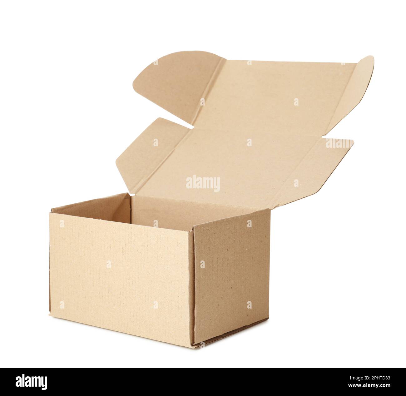 Empty open cardboard box isolated on white Stock Photo - Alamy