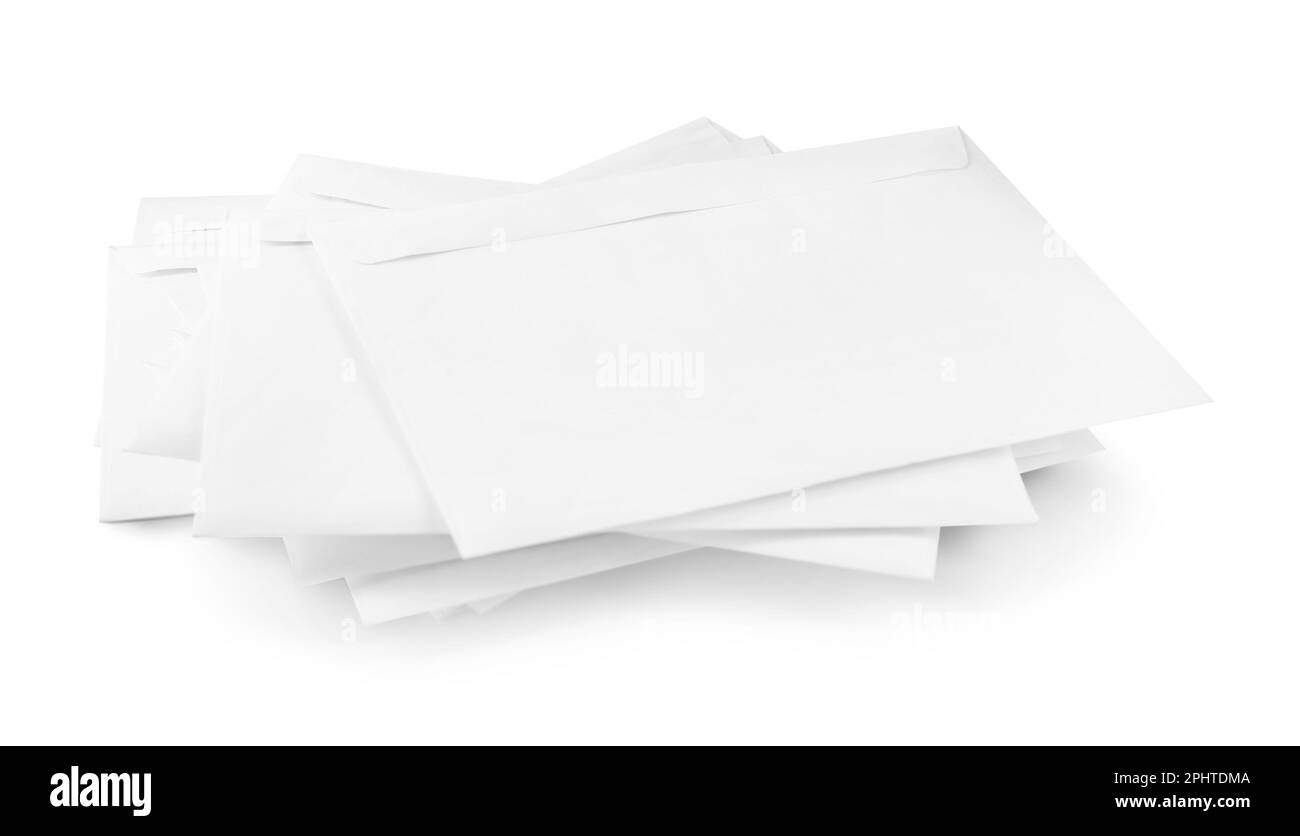 Stack of paper letters on white background Stock Photo
