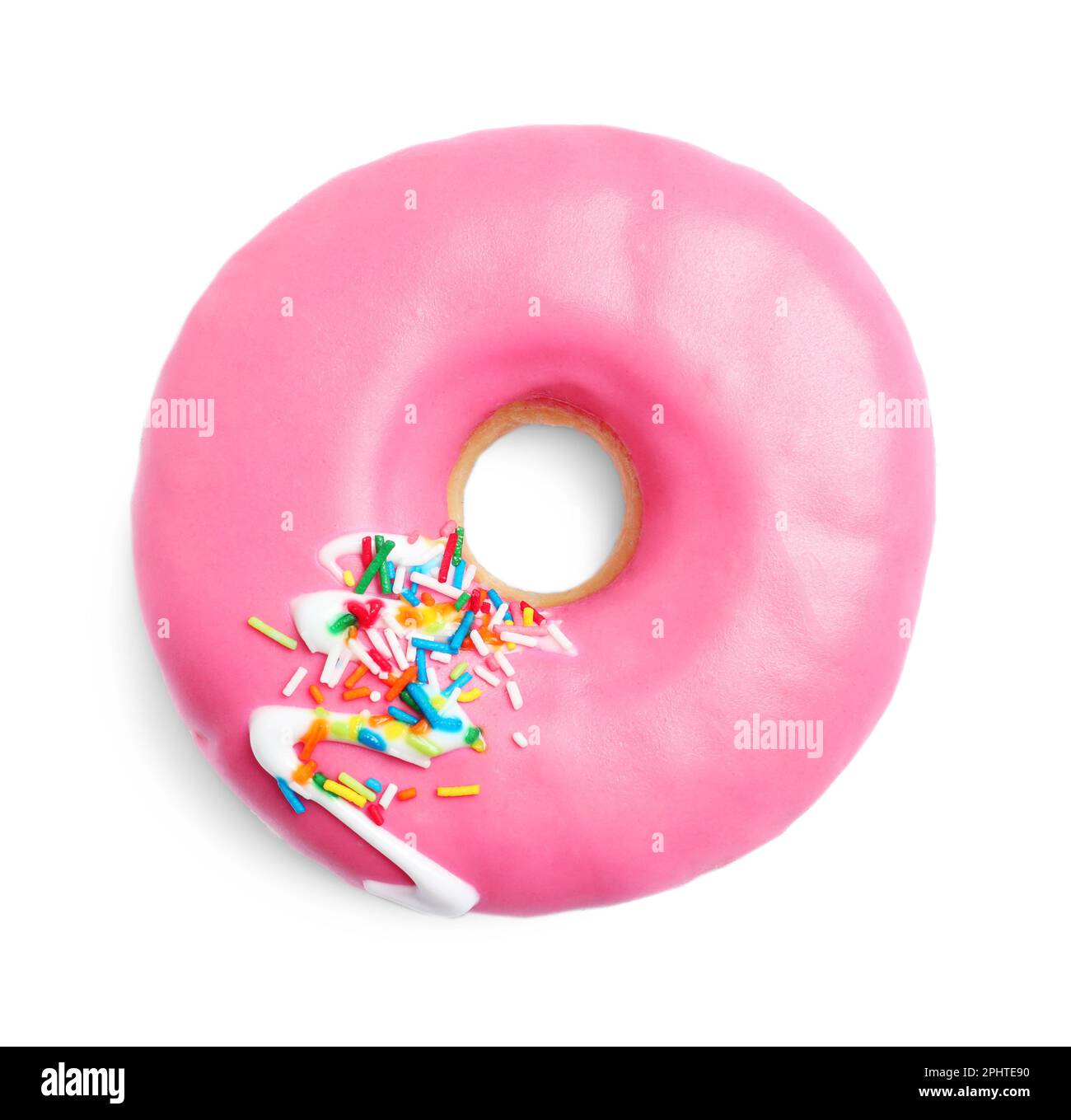 Sweet delicious glazed donut on white background, top view Stock Photo ...