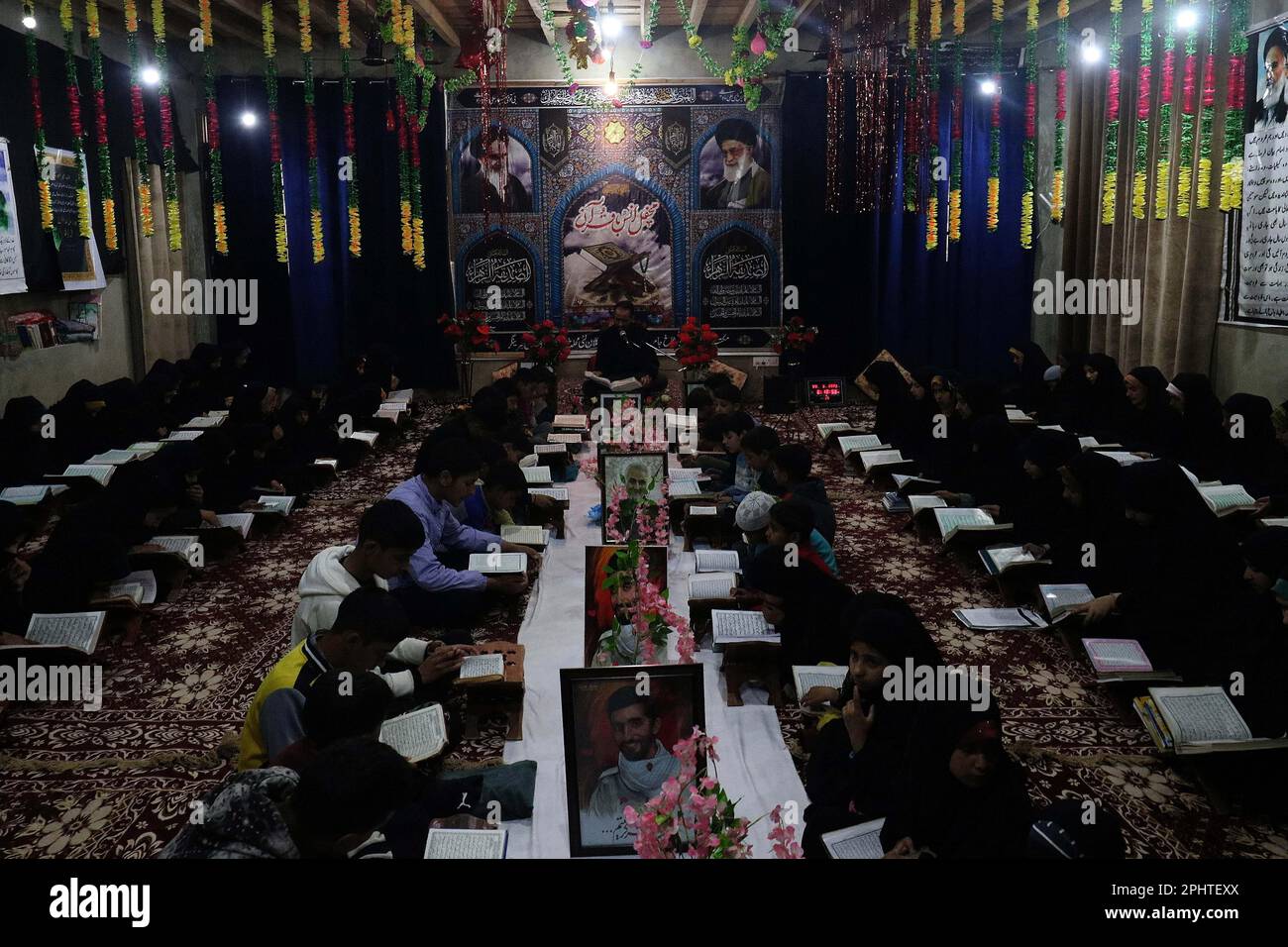 Srinagar Kashmir, India. 29th Mar, 2023. Kashmiri Muslim girls learn to read the holy Quran at