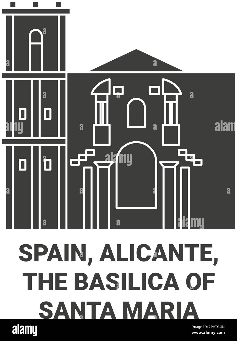 Spain, Alicante, The Basilica Of Santa Maria travel landmark vector illustration Stock Vector