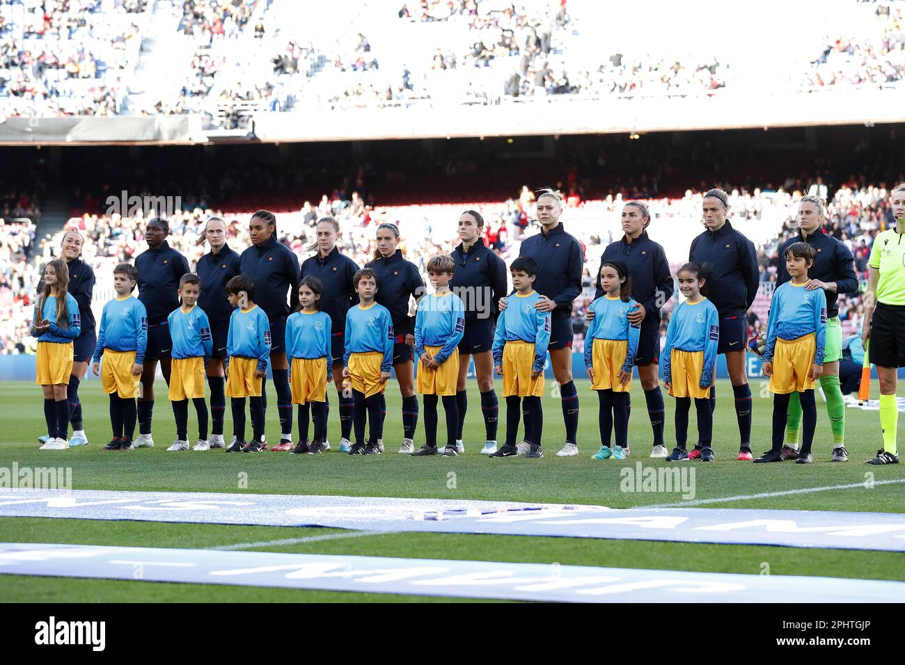 Barcelona, Italy. 29th Mar, 2023. FC Barcelona Femeni line up during a  Woman's Champions League match between FC Barcelona Femani and AS Roma Fem  at Spotify Camp Nou, in Barcelona, Spain on