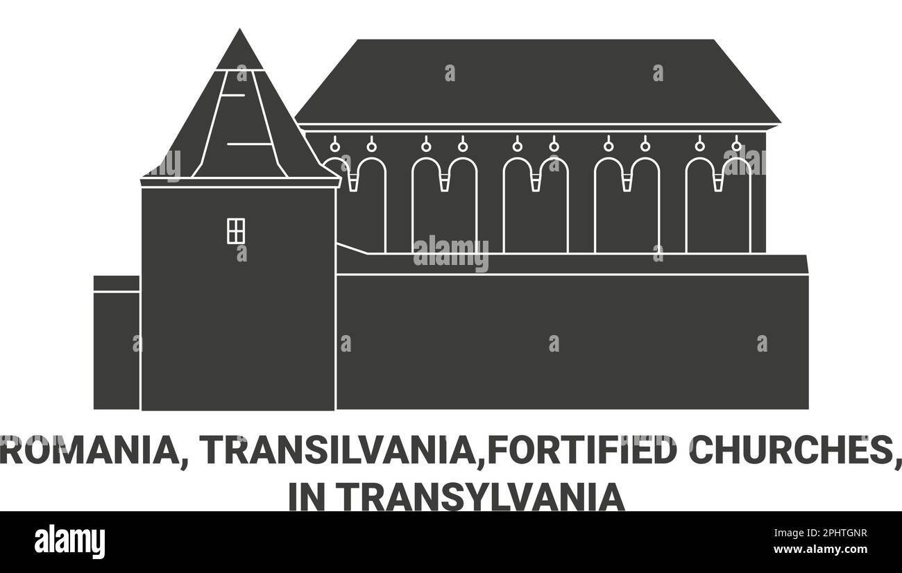 Romania, Transilvania,Fortified Churches, In Transylvania travel landmark vector illustration Stock Vector