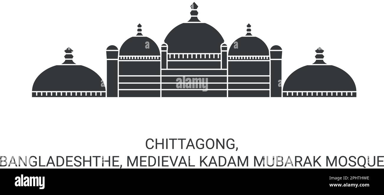 Bangladesh, Chittagong, Medieval Kadam Mubarak Mosque travel landmark vector illustration Stock Vector