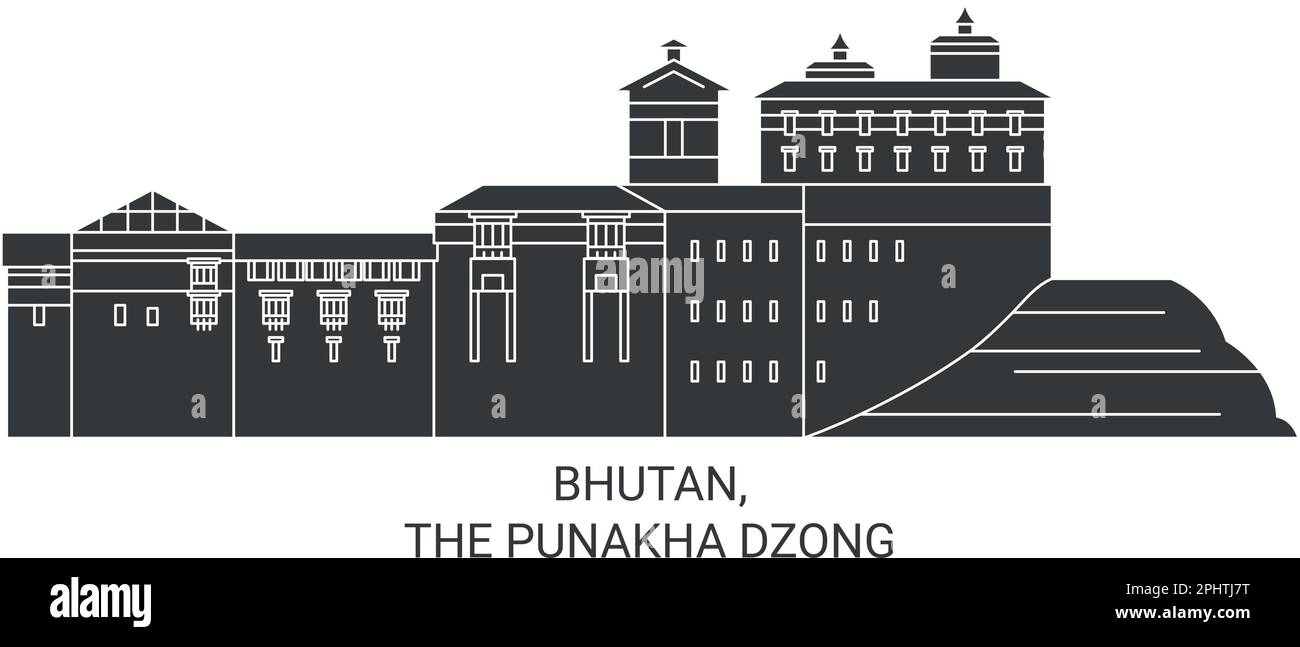 Bhutan, The Punakha Dzong travel landmark vector illustration Stock Vector
