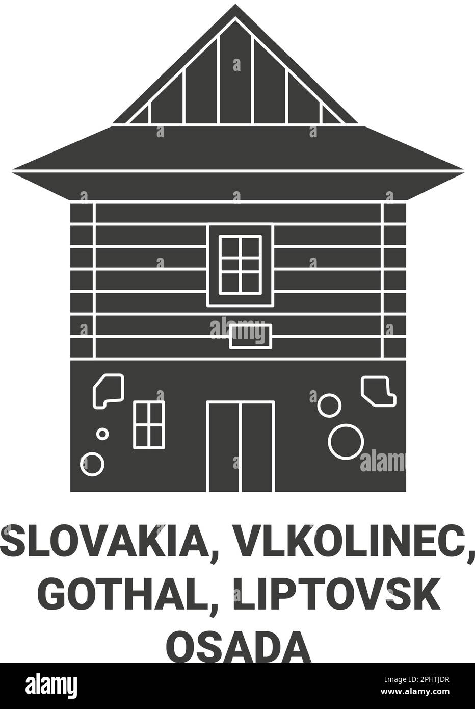 Slovakia, Vlkolinec, Gothal Liptovsk Osada travel landmark vector illustration Stock Vector