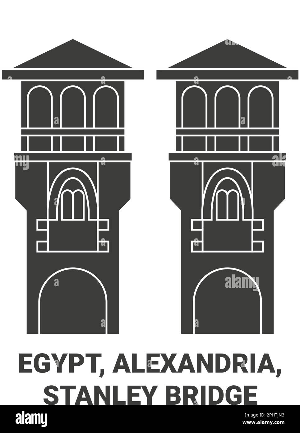 Egypt, Alexandria, Stanley Bridge travel landmark vector illustration Stock Vector