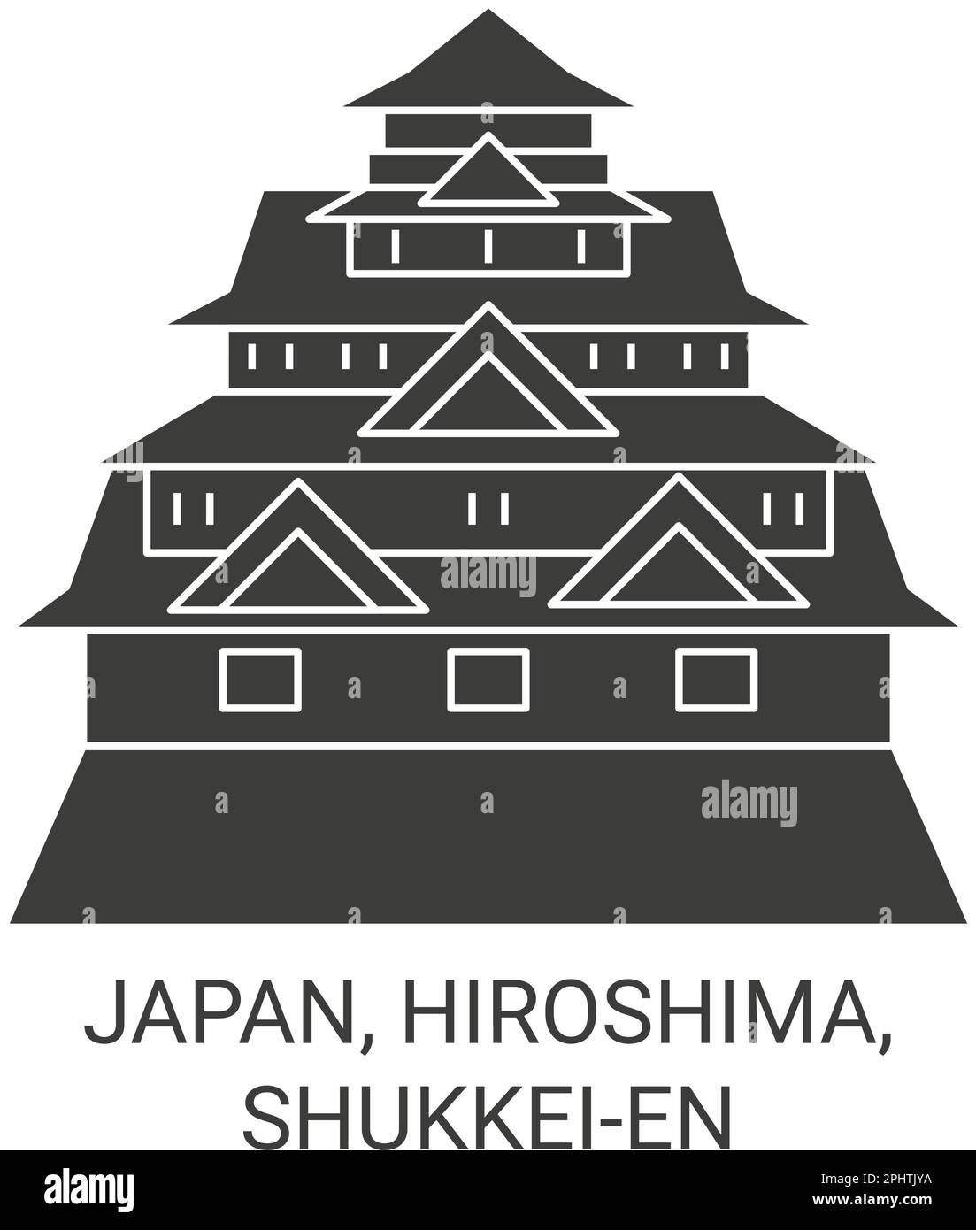 Japan, Hiroshima, Shukkeien travel landmark vector illustration Stock Vector