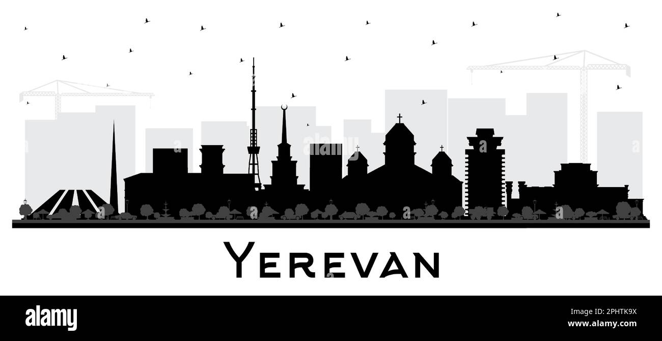 Yerevan Armenia City Skyline Silhouette with Black Buildings Isolated