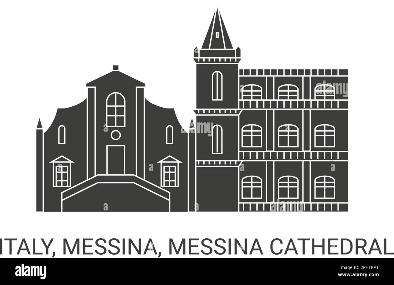 Italy, Messina, Messina Cathedral, travel landmark vector illustration Stock Vector