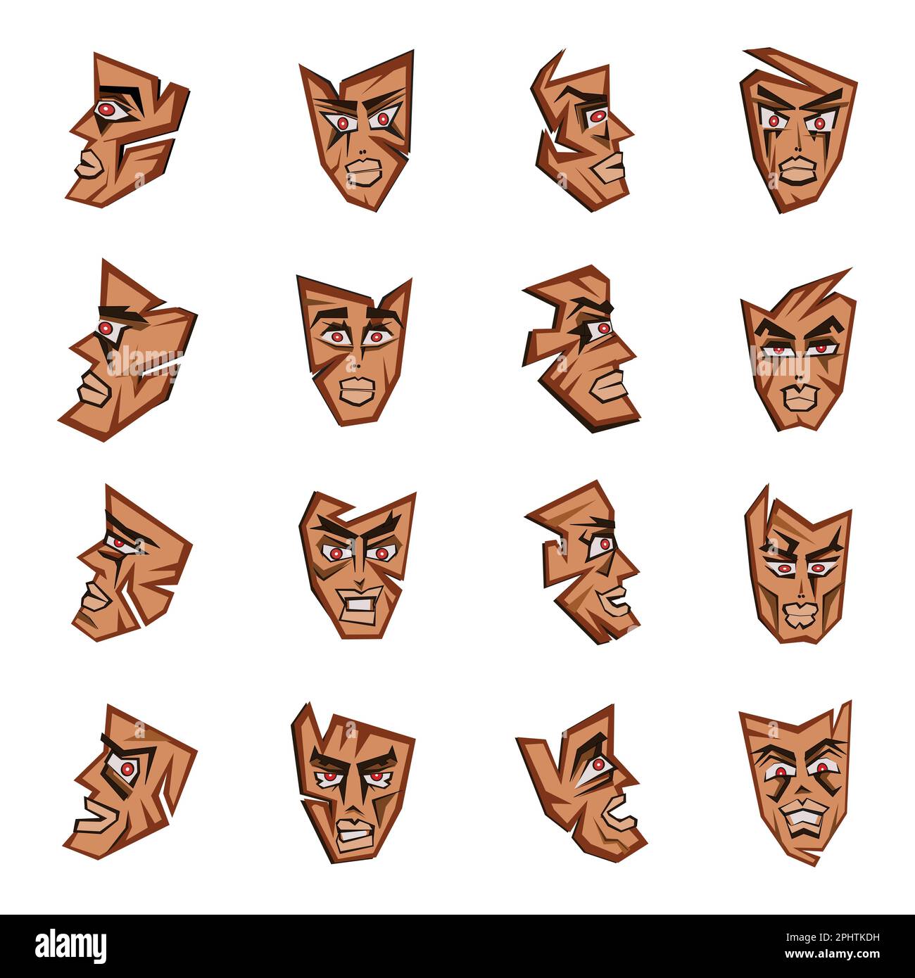 Angry face emotion icons set. Cartoon illustration of 9 angry face emotion icons for web Stock Vector
