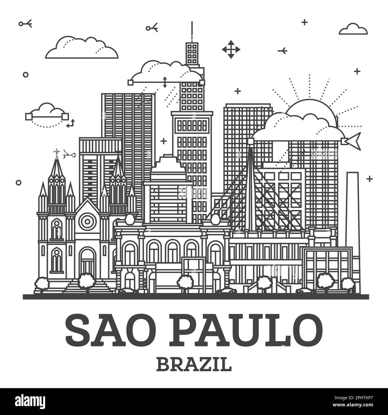Outline Sao Paulo Brazil City Skyline with Modern Buildings Isolated on ...
