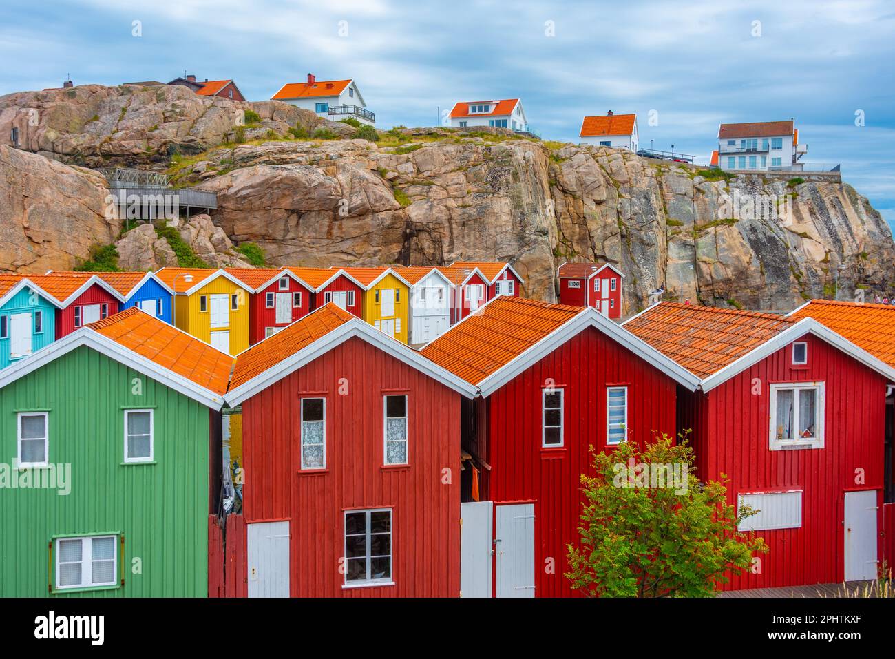 Colorful wooden sheds at Swedish village Smögen. Stock Photo