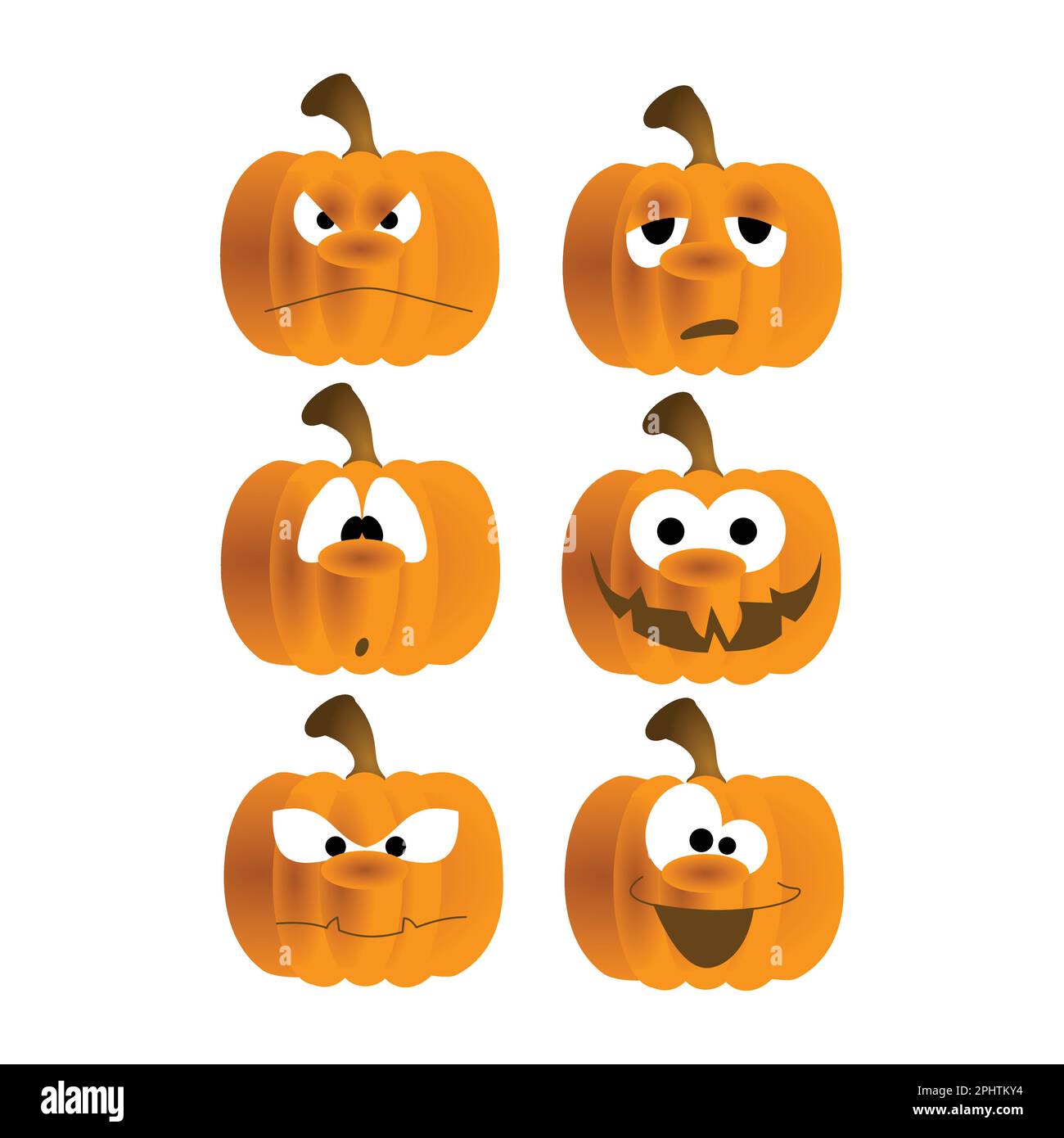 Halloween pumpkins with faces on white background. Vector illustration. Stock Vector