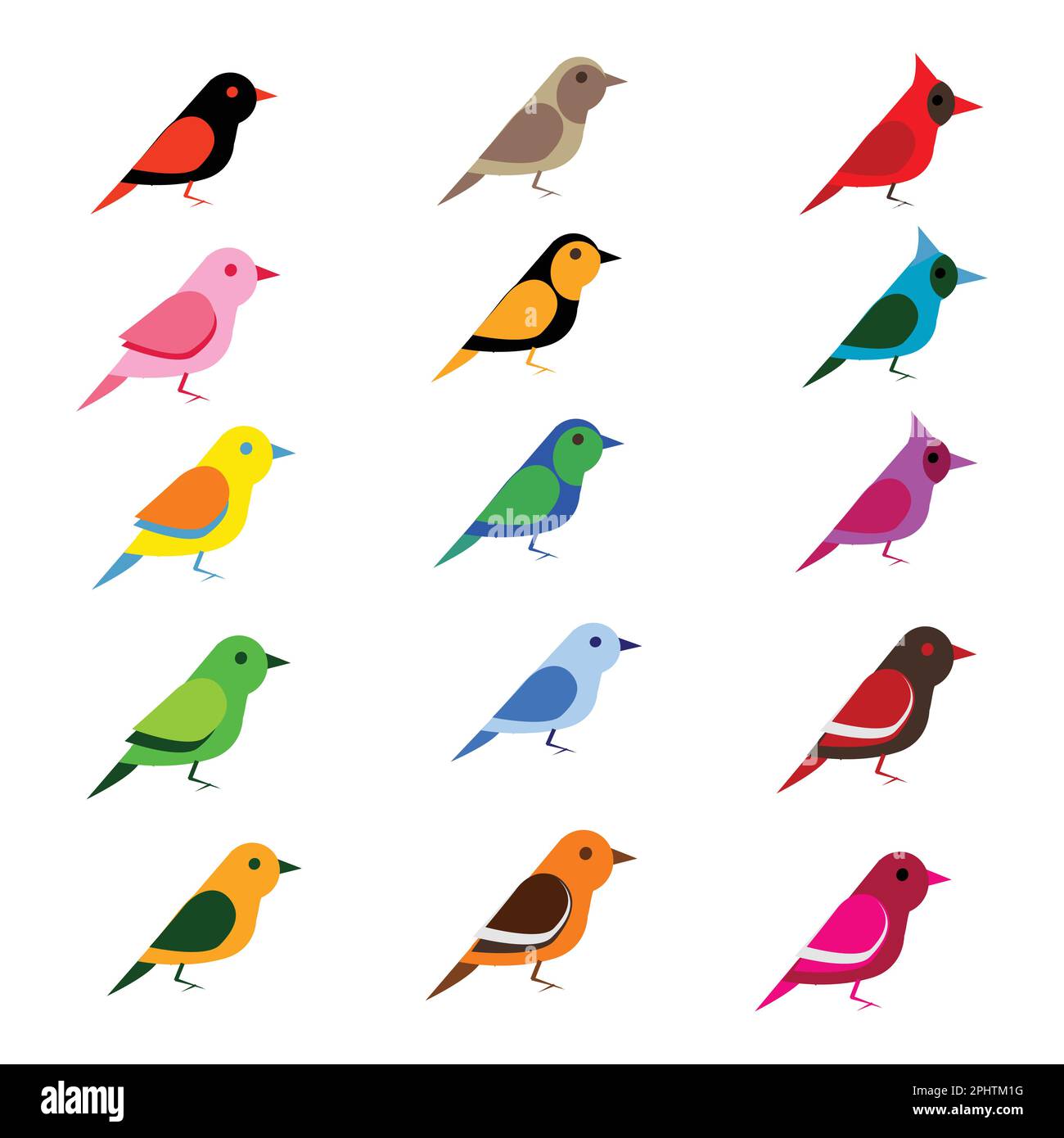 Set of colorful birds on white background. Flat style. Vector