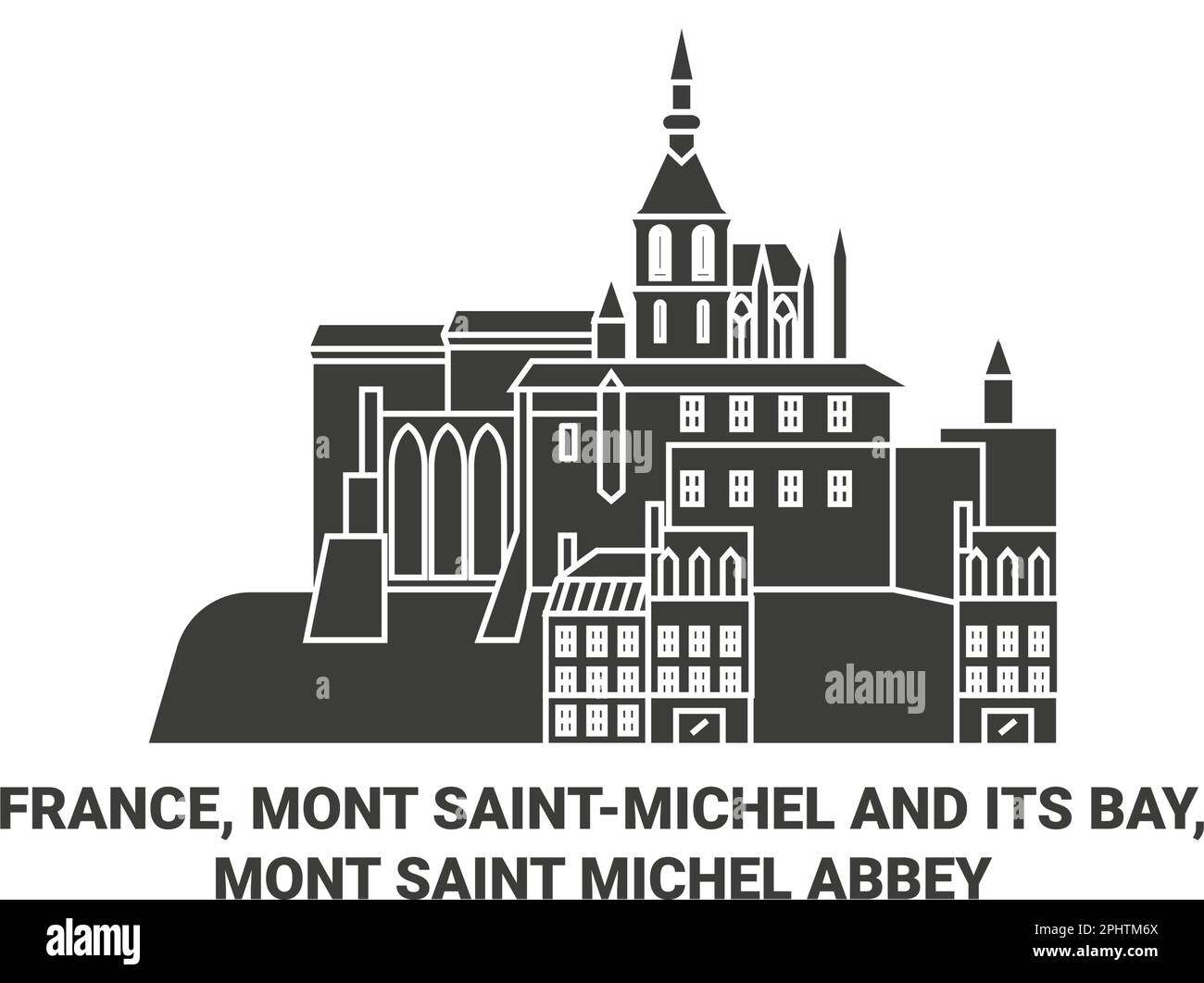 France, Mont Saintmichel And Its Bay, Mont Saint Michel Abbey travel landmark vector illustration Stock Vector