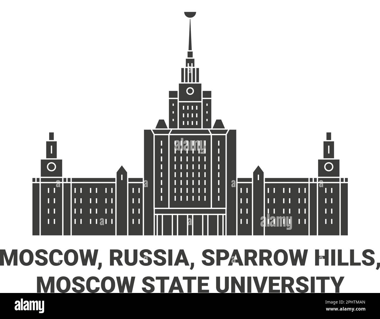 Russia, Moscow, Sparrow Hills, Moscow State University travel landmark vector illustration Stock Vector