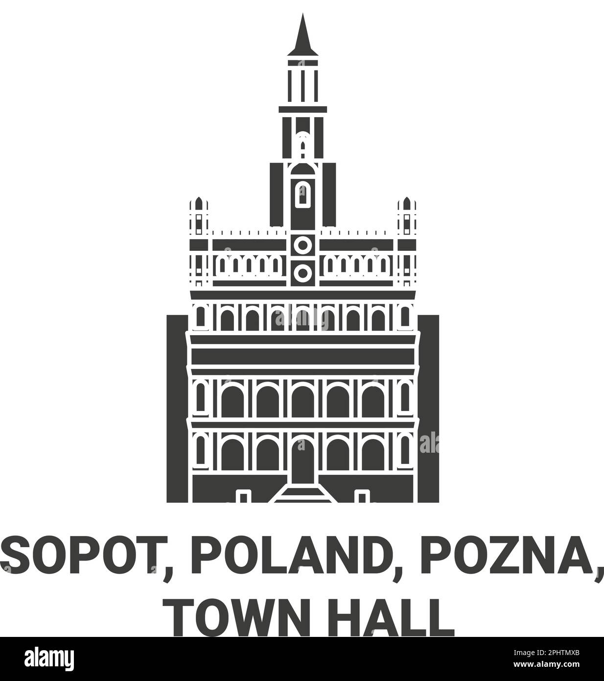 Poland, Pozna, Town Hall travel landmark vector illustration Stock Vector