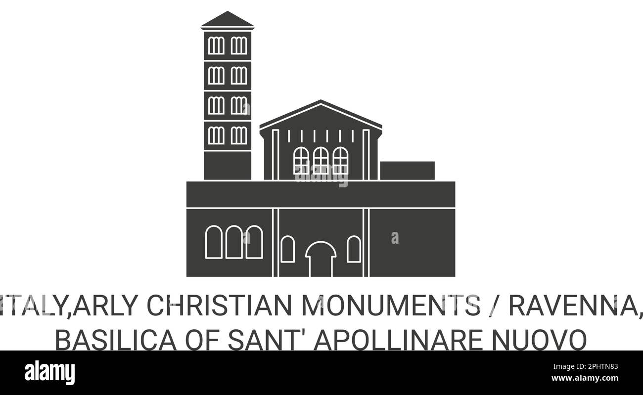 Italy,Arly Christian Monuments Ravenna, Basilica Of Sant' Apollinare Nuovo travel landmark vector illustration Stock Vector