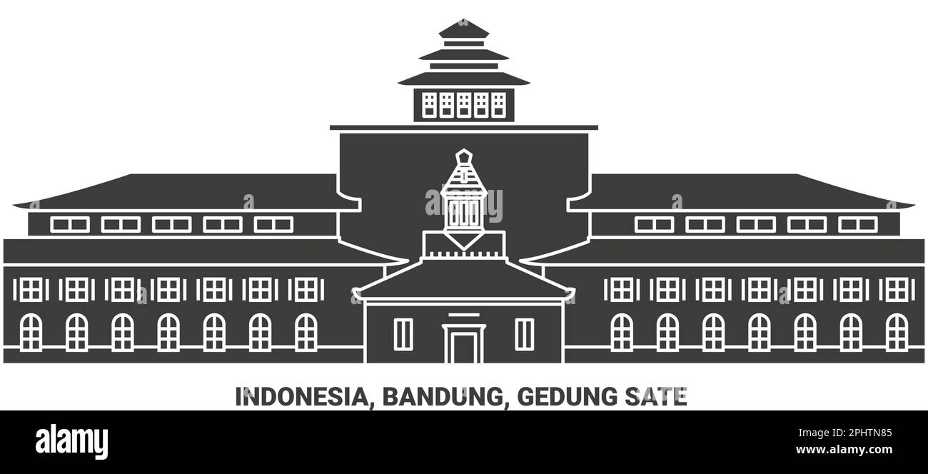 Indonesia, Bandung, Gedung Sate travel landmark vector illustration Stock Vector