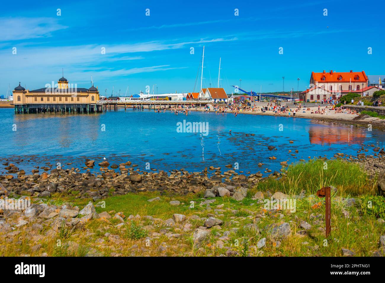 Bathhouse at a beach in Swedish town Varberg Stock Photo Alamy