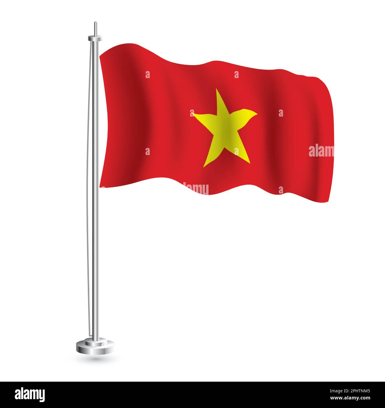 Vietnamese Flag. Isolated Realistic Wave Flag of Vietnam Country on Flagpole. Vector Illustration. Stock Vector
