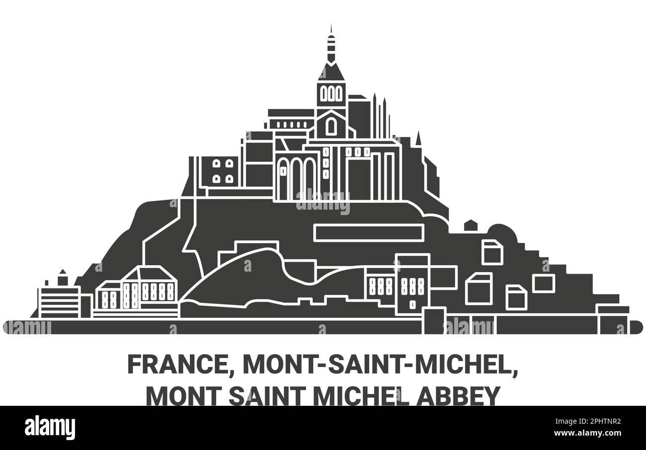 France, Montsaintmichel, Mont Saint Michel Abbey travel landmark vector illustration Stock Vector