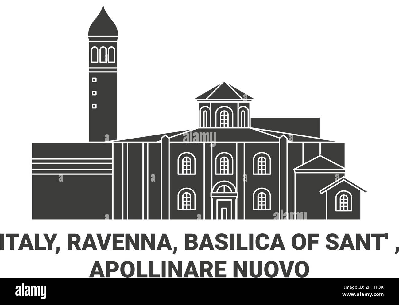 Italy, Ravenna, Basilica Of Sant' , Apollinare Nuovo travel landmark vector illustration Stock Vector
