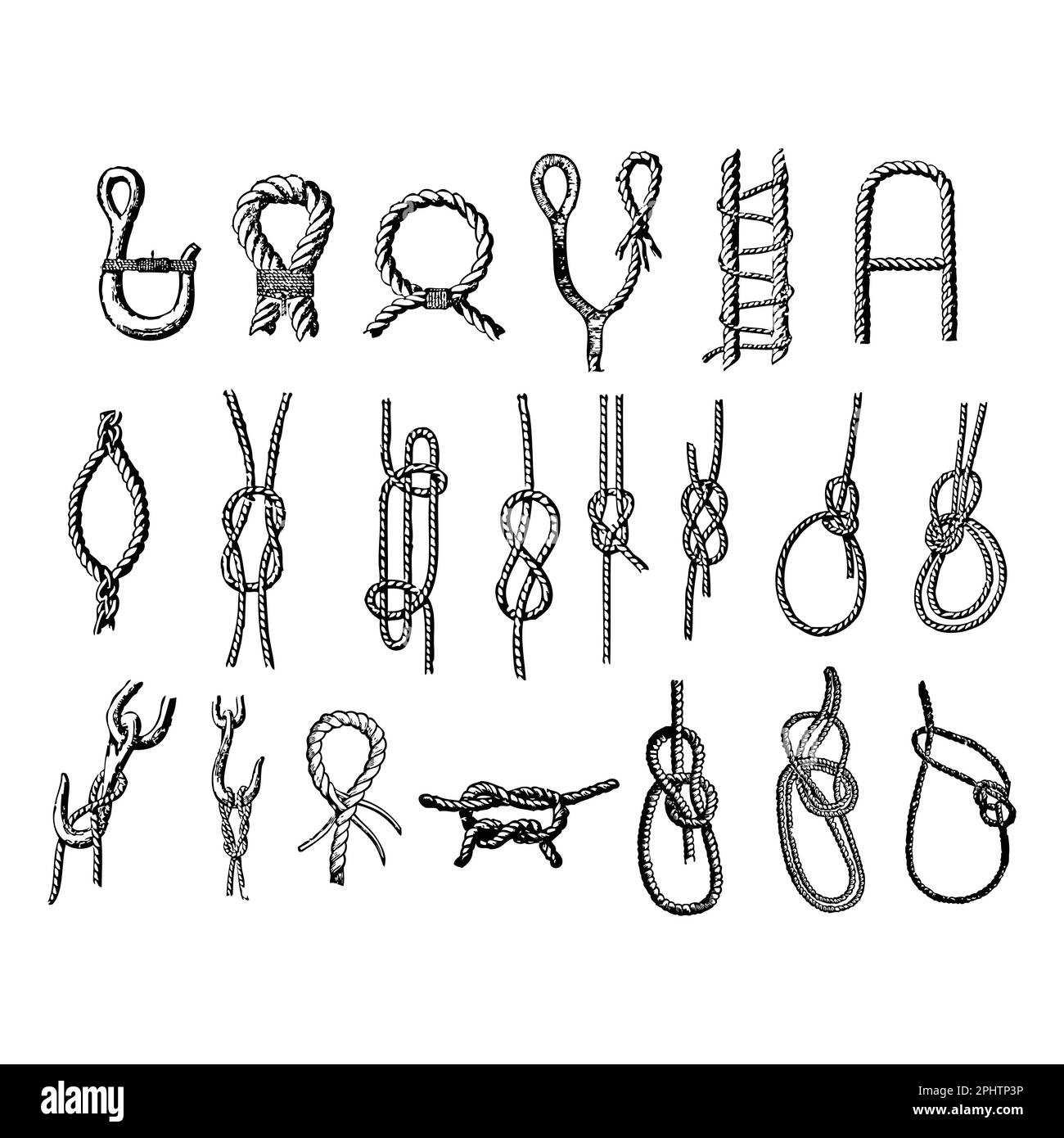 Set of rope icons. Hand drawn vector illustration isolated on white background. Stock Vector