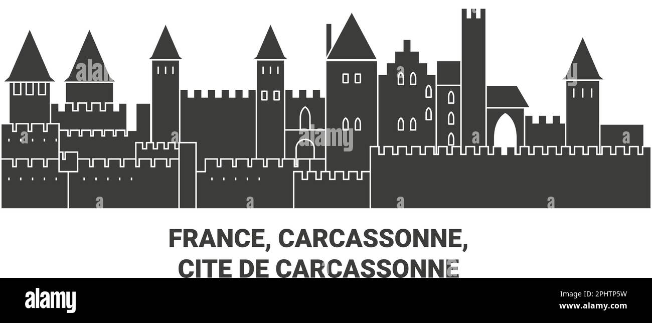 France, Carcassonne, Cite De Carcassonne travel landmark vector illustration Stock Vector