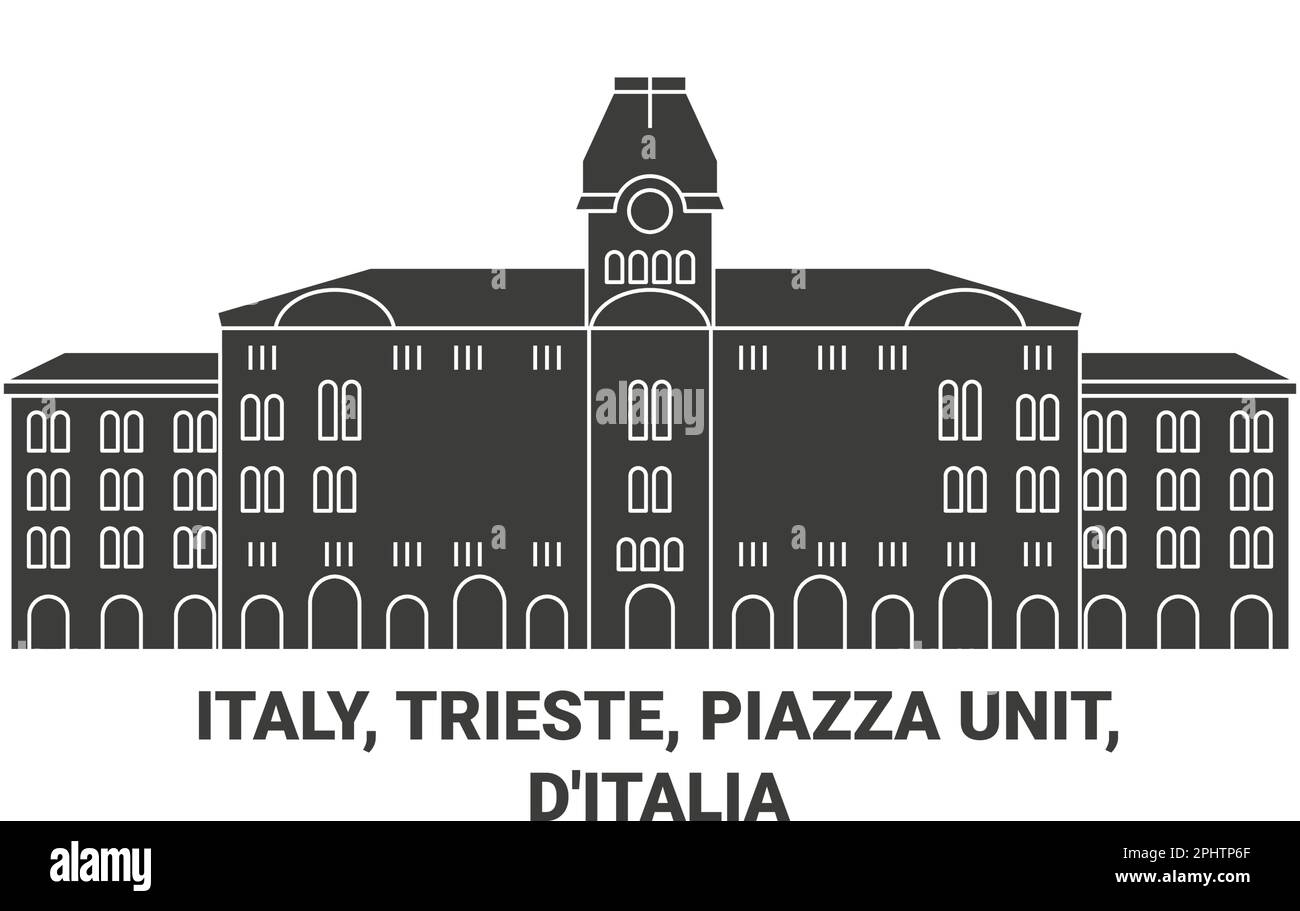Italy, Trieste, Piazza Unit, D'italia travel landmark vector illustration Stock Vector