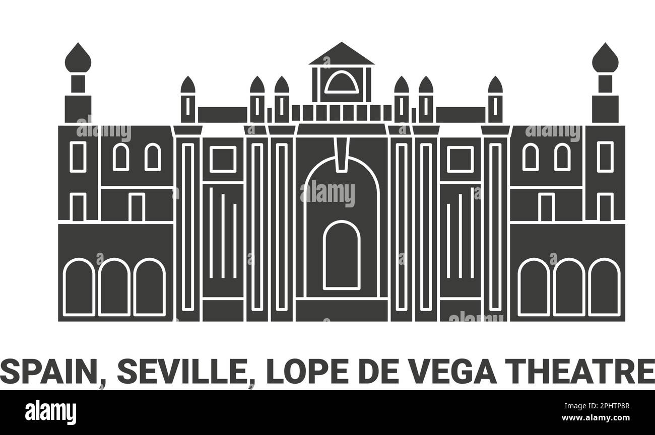 Spain, Seville, Lope De Vega Theatre, travel landmark vector illustration Stock Vector