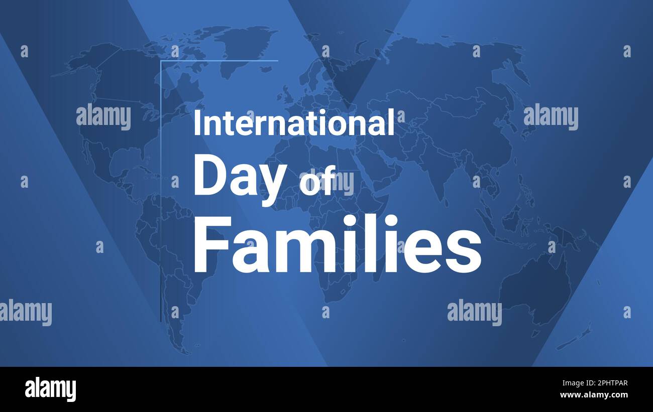 International Day of Families holiday card. Poster with earth map, blue gradient lines background, white text. Flat style design banner. Vector illust Stock Vector