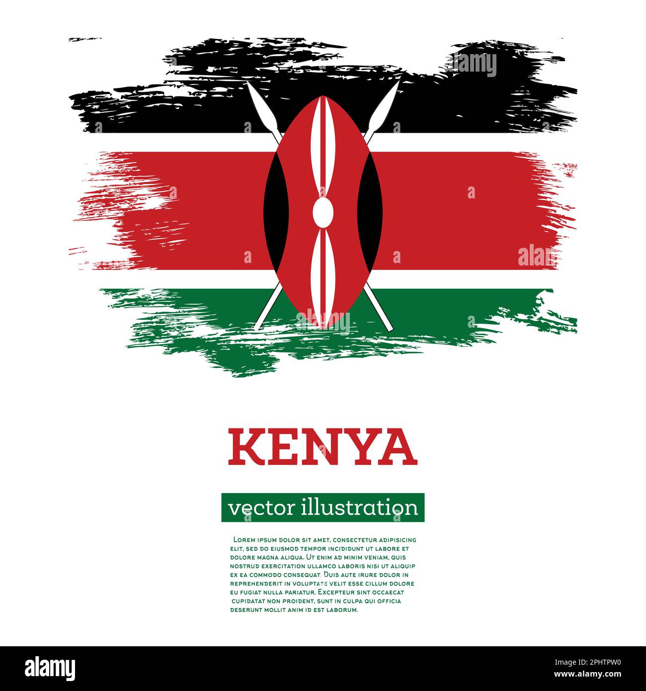 Kenya Flag with Brush Strokes. Vector Illustration. Independence Day. Stock Vector
