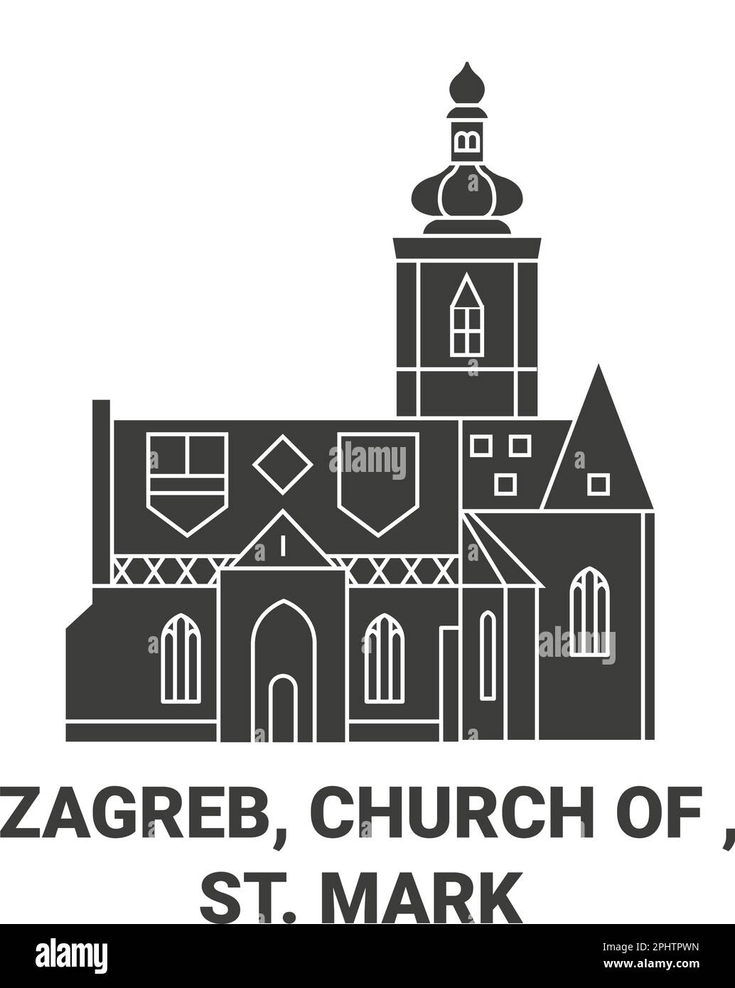 Croatia, Zagreb, Church Of , St. Mark travel landmark vector illustration Stock Vector