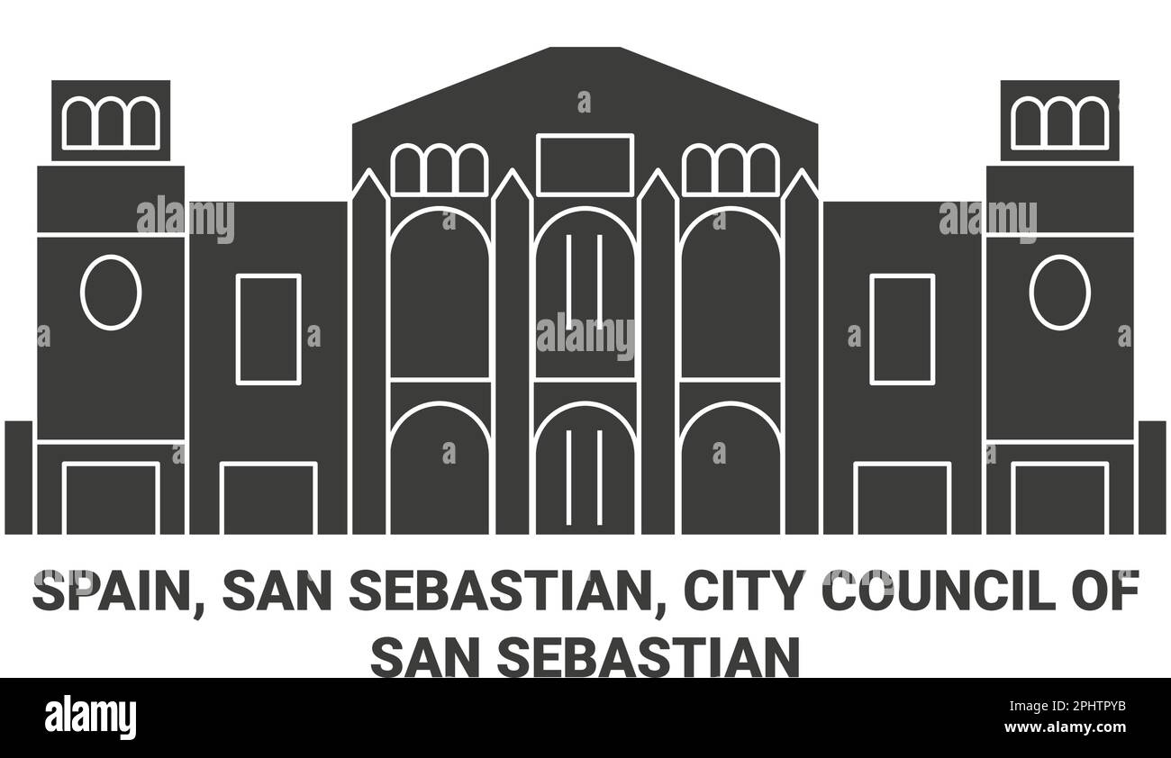 Spain, San Sebastian, City Council Of San Sebastian travel landmark vector illustration Stock Vector