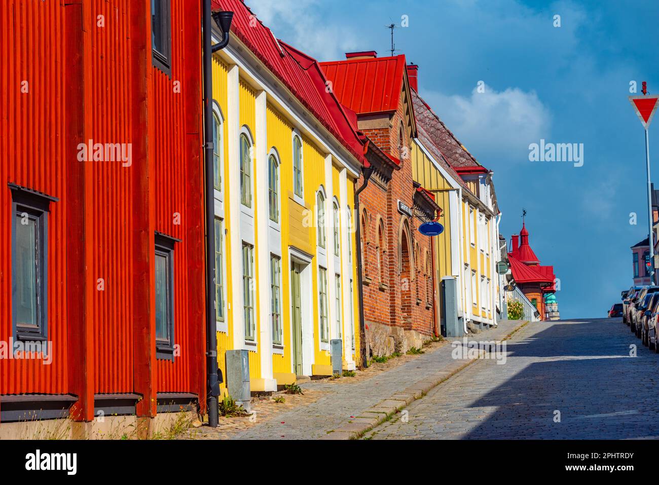 Colorful timber houses in Swedish town Karlshamn Stock Photo Alamy