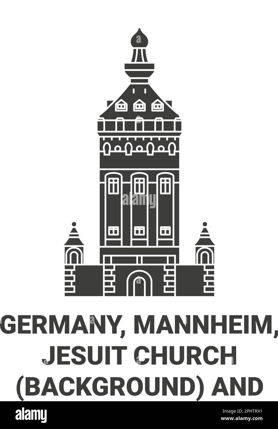 Germany, Mannheim, Jesuit Church Background And Sternwarte Defunct Observatory travel landmark vector illustration Stock Vector