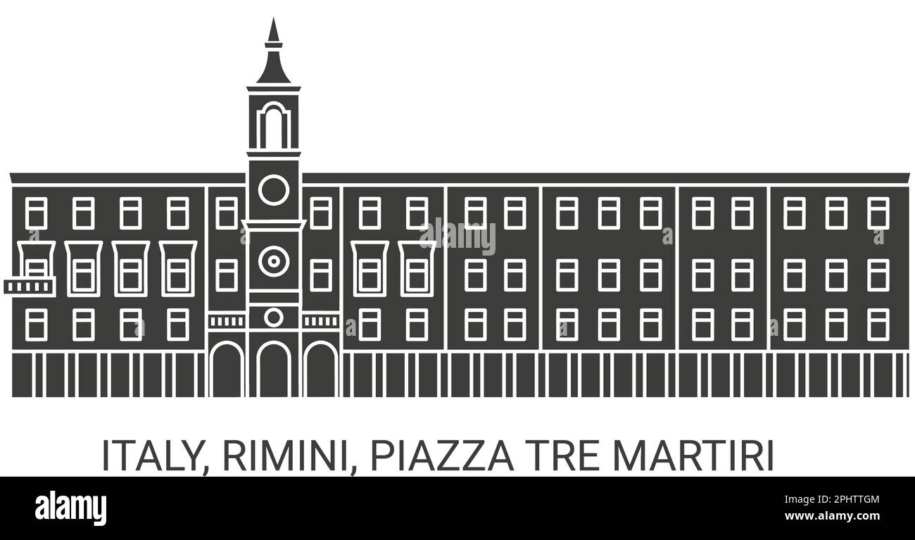 Italy, Rimini, Piazza Tre Martiri, travel landmark vector illustration Stock Vector