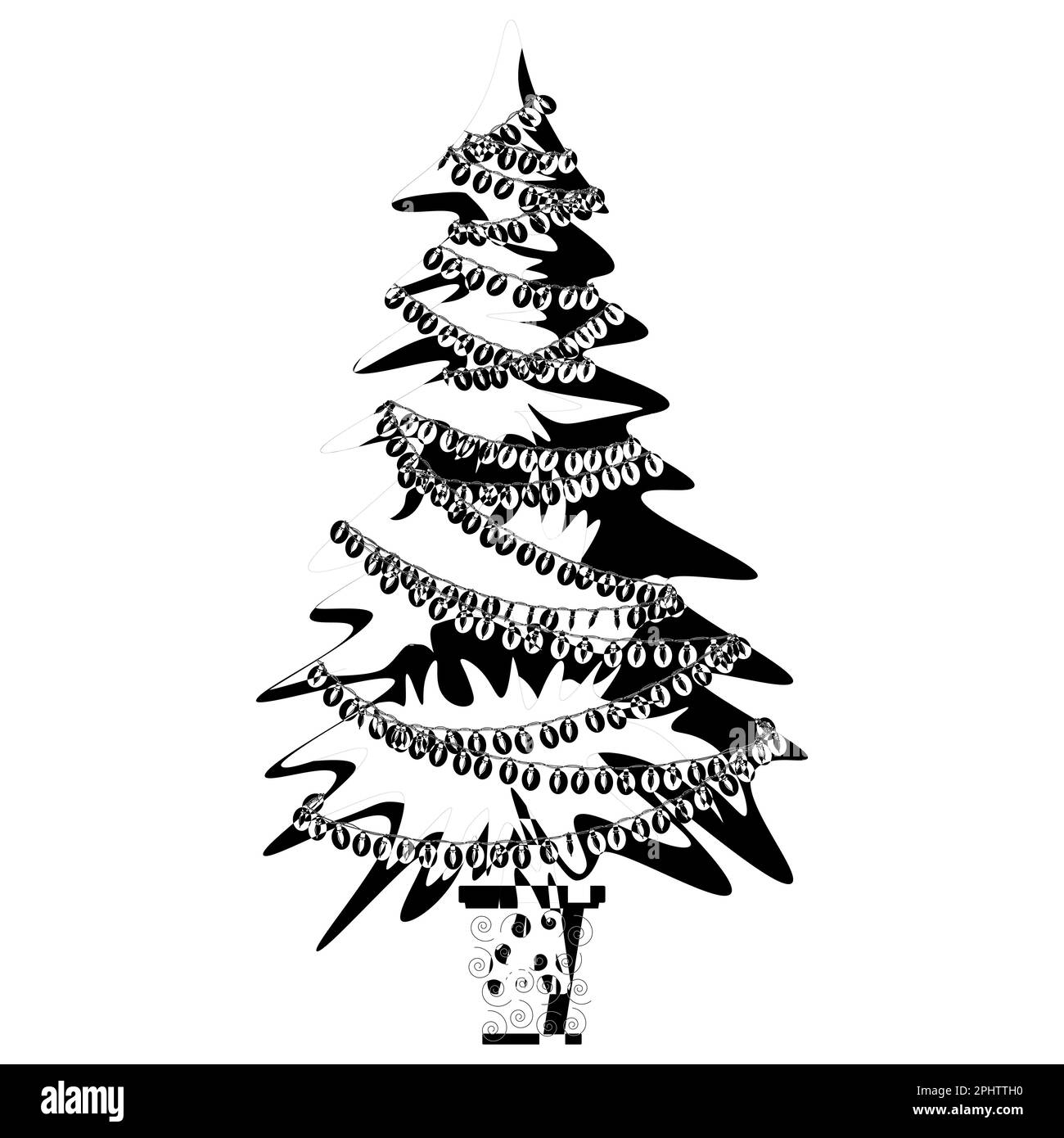 https://c8.alamy.com/comp/2PHTTH0/christmas-tree-in-a-pot-in-outline-stars-garlands-and-balls-xmas-greeting-card-vector-illustration-on-a-white-background-2PHTTH0.jpg