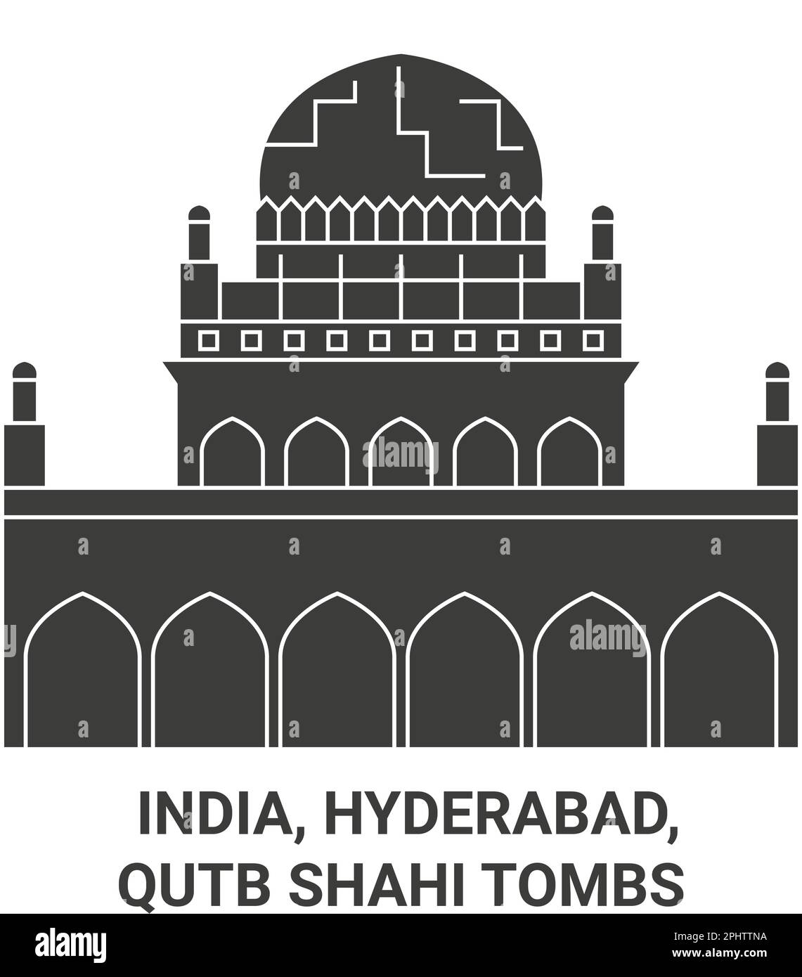 India, Hyderabad, Qutb Shahi Tombs travel landmark vector illustration Stock Vector