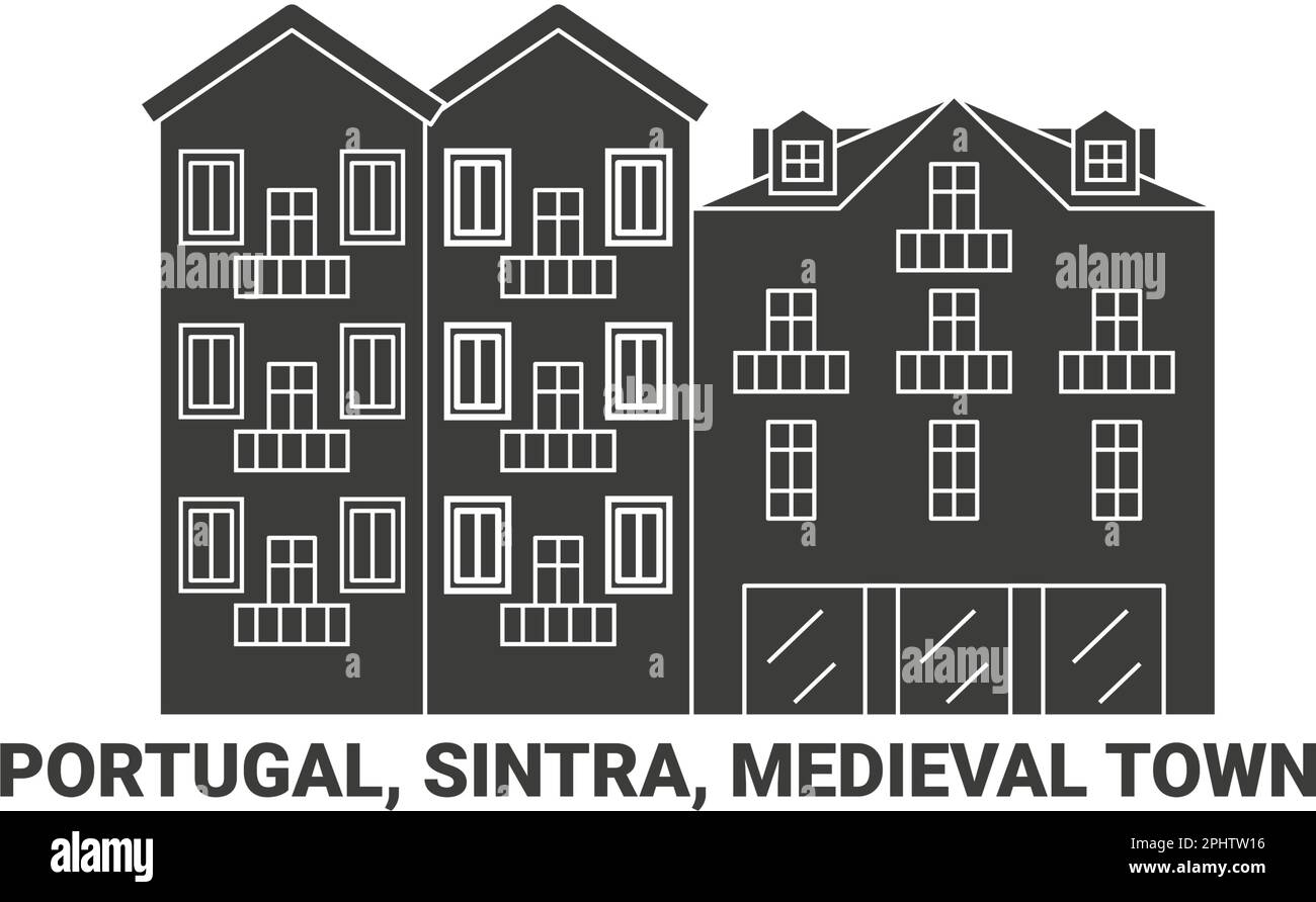 Portugal, Sintra, Medieval Town travel landmark vector illustration Stock Vector