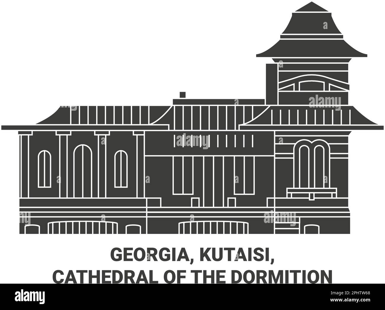Georgia, Kutaisi, Cathedral Of The Dormition travel landmark vector illustration Stock Vector