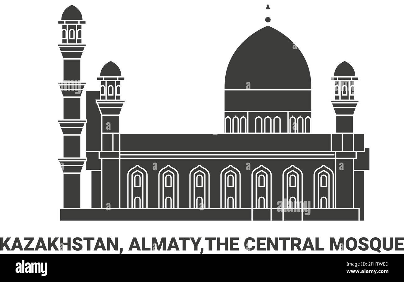 Kazakhstan, Almaty,The Central Mosque, travel landmark vector illustration Stock Vector