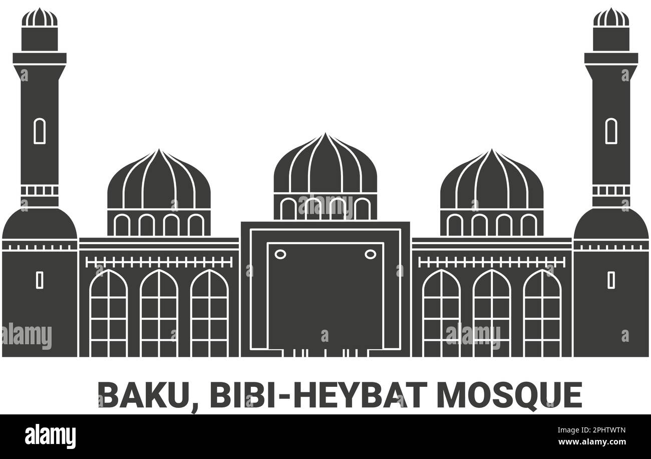 Azerbaijan, Baku, Bibiheybat Mosque, travel landmark vector illustration Stock Vector