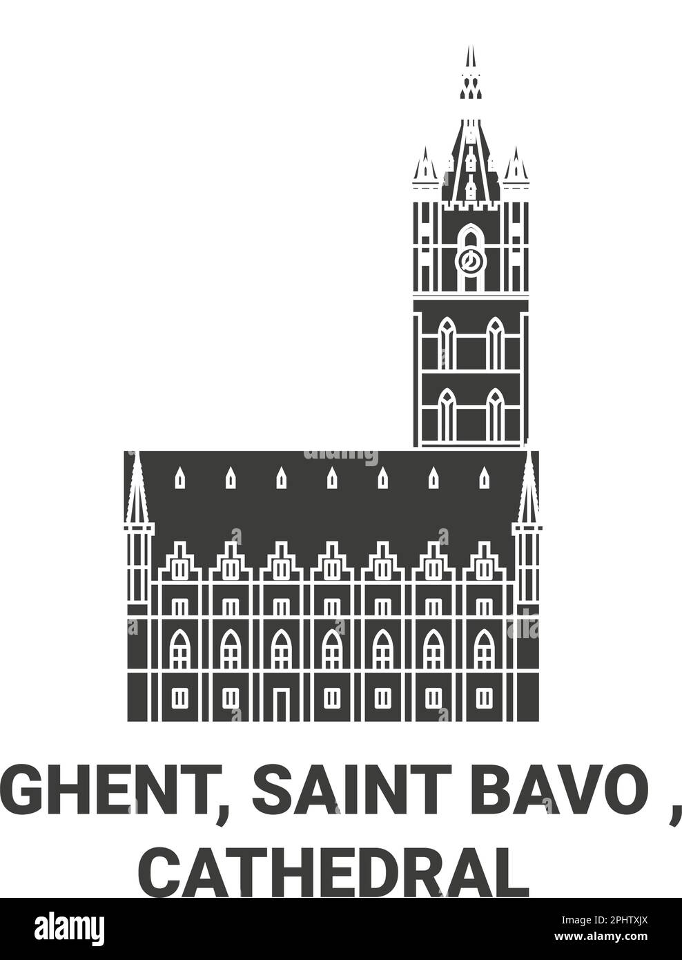 Belgium, Ghent, Saint Bavo , Cathedral travel landmark vector illustration Stock Vector